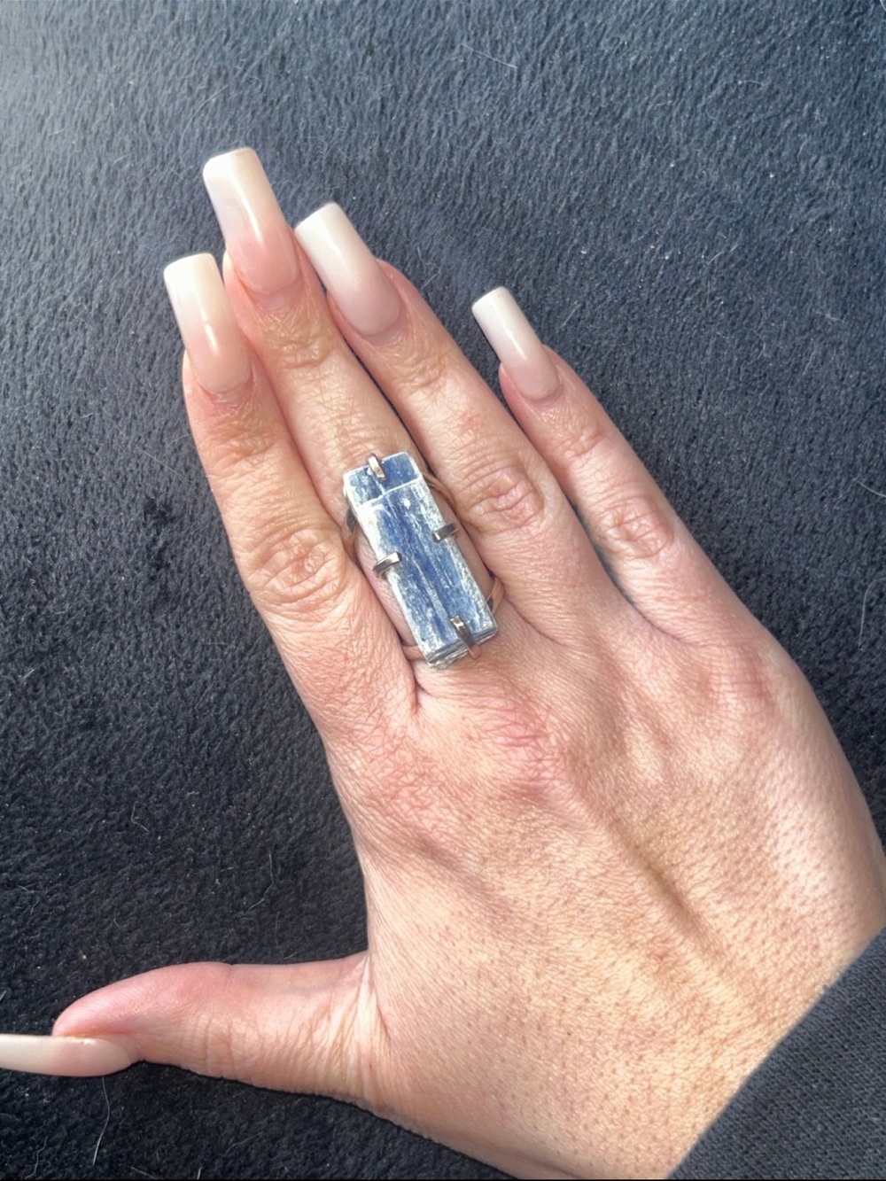 Adjustable Raw Kyanite Statement Ring - Silver Band